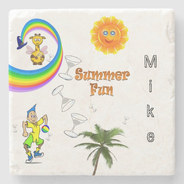 Marble Stone Coaster Beach Fun (Front)