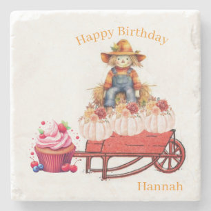 Marble Stone Coaster Halloween Birthday Scarecrow