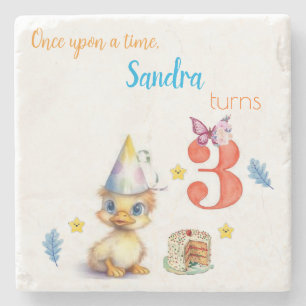 Marble Stone Coaster Happy BirthdayCute Chick Cake