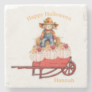 Marble Stone Coaster Happy Halloween Scarecrow