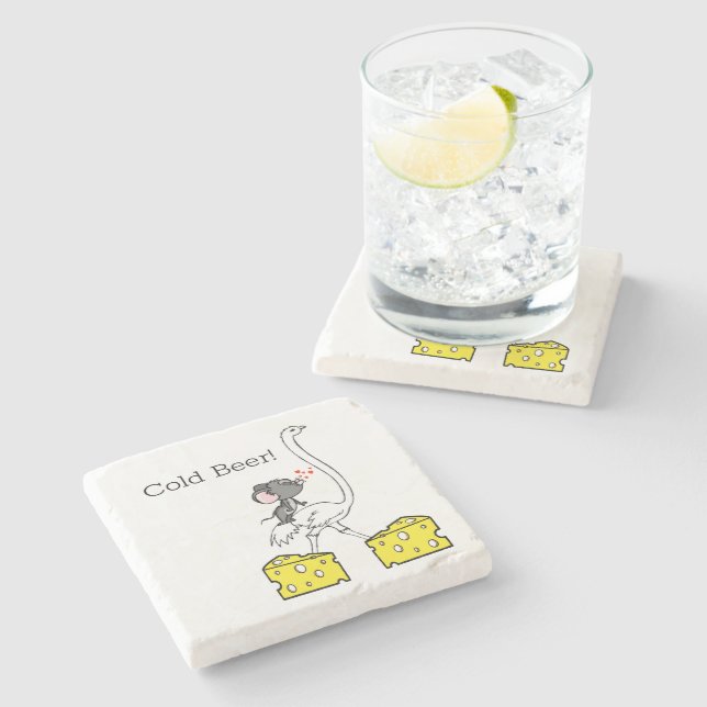 Marble Stone Coaster Mouse Ostrich CheeseCold Beer (Side)