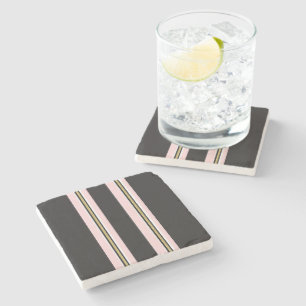 Marble Stone Coaster Pink White Gold Black Stripe 