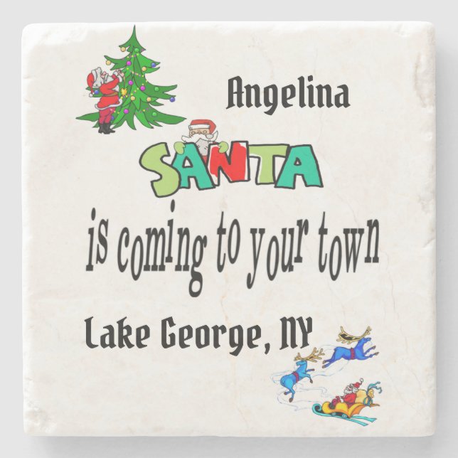 Marble Stone Coaster, Santa is Coming to Town Coaster (Front)