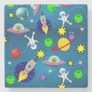 Marble Stone Coaster Spaceship Aliens Astronauts