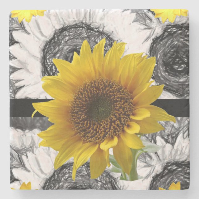 Marble Stone Coaster Sunflower (Front)