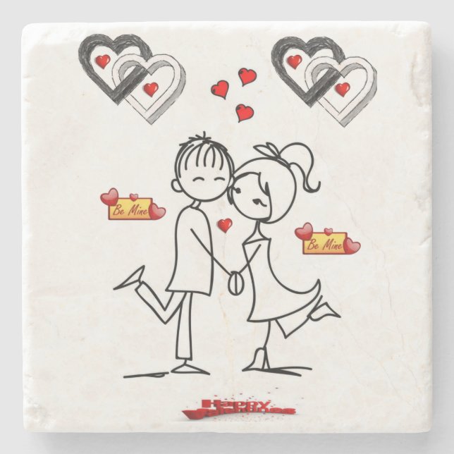Marble Stone Coaster Valentine's Day (Front)