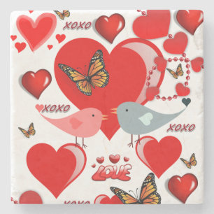 Marble Stone Coaster Valentine's Day Butterfly