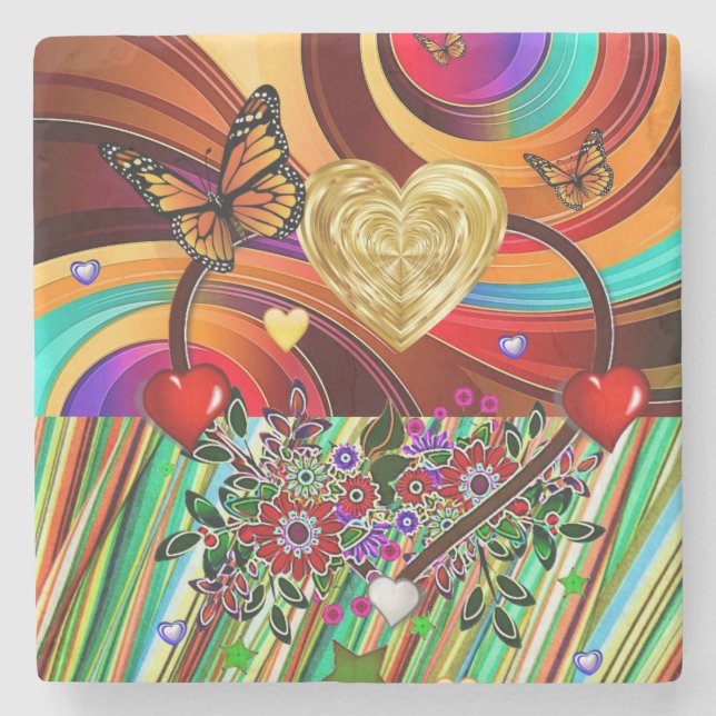 Marble Stone Coaster Valentine's Day Butterfly (Front)