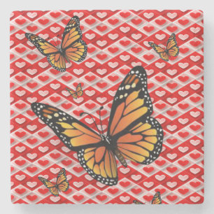 Marble Stone Coaster Valentine's Day Butterfly