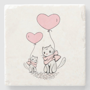 Marble Stone Coaster Valentine's Day Cat Hearts