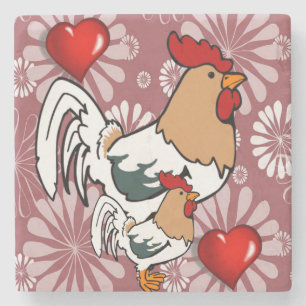 Marble Stone Coaster Valentine's Day Chicken