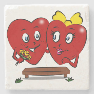 Marble Stone Coaster Valentine's Day Couple Red