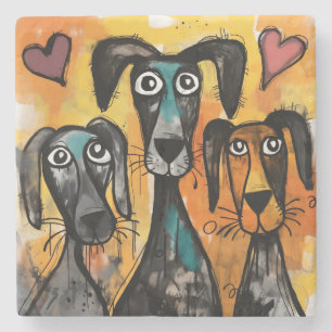 Marble Stone Coaster Valentine's Day Dog Red Heart