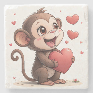 Marble Stone Coaster Valentine's Day Monkey Red