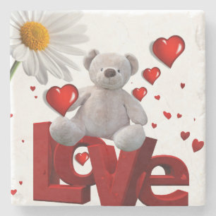Marble Stone Coaster Valentine's Day Teddy Bear
