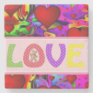 Marble Stone Coaster Valentine's Day Teddy Bear