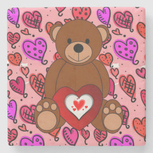 Marble Stone Coaster Valentine's Day Teddy Bear