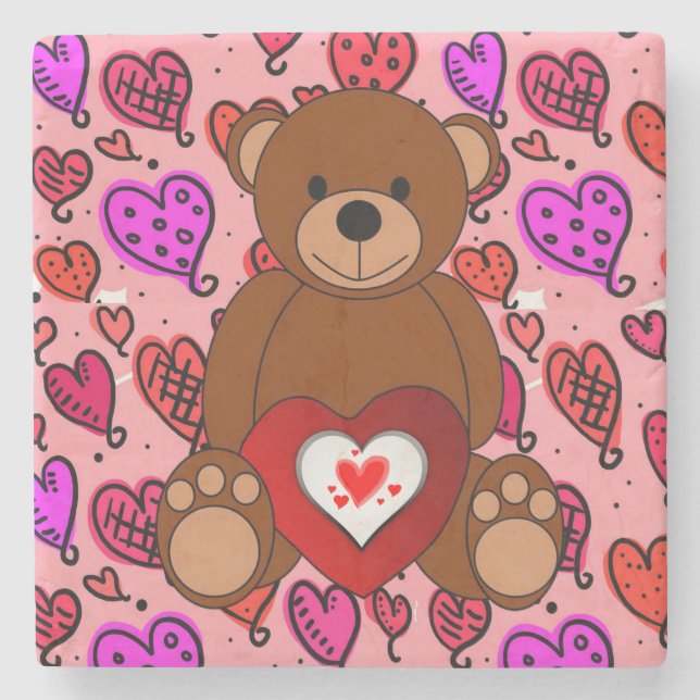 Marble Stone Coaster Valentine's Day Teddy Bear (Front)