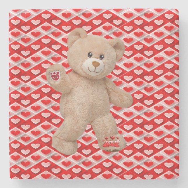 Marble Stone Coaster Valentine's Day Teddy Bear (Front)