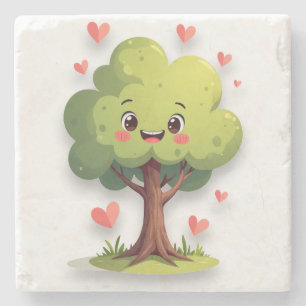 Marble Stone Coaster Valentine's Day Tree RedHeart