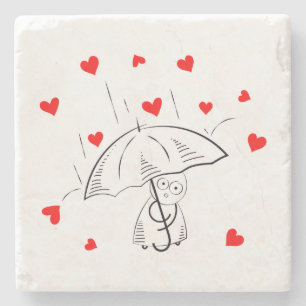 Marble Stone Coaster Valentine's Day Umbrella Red