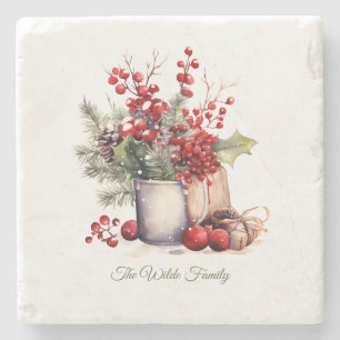 Marble Stone Coaster With Christmas Illustrations