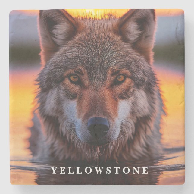 Marble Stone Coaster-Yellowstone Wolf Stone Coaster (Front)