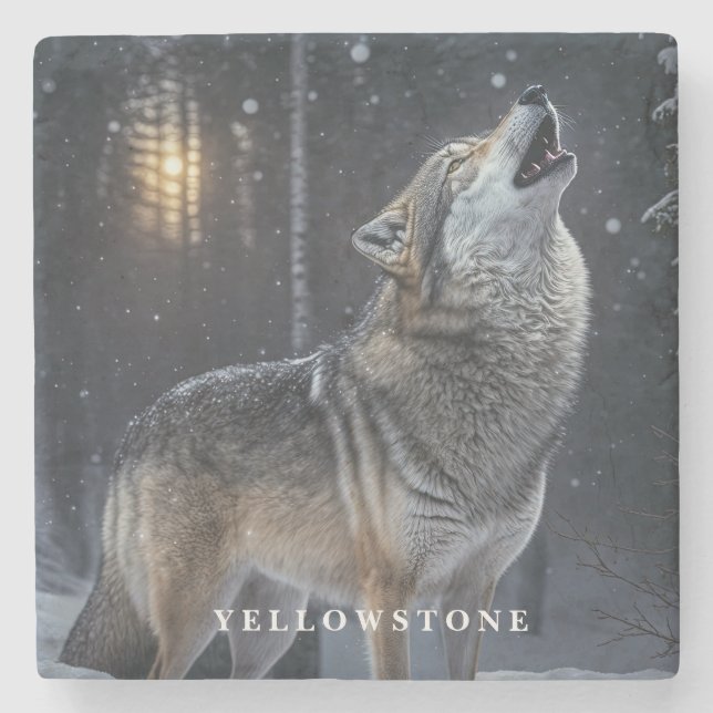 Marble Stone Coaster-Yellowstone Wolf Stone Coaster (Front)