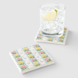 Marble Stone CoasterBluePink & Yellow RosesStripe Coaster