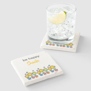 Marble Stone Coasters Be Happy Sunflowers Floral