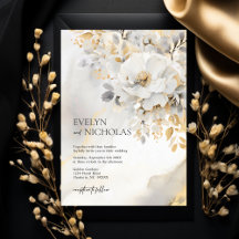 Marble Stone Gold Grey Gold Floral Wedding 