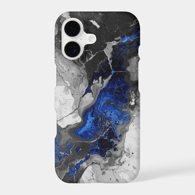 Marble Stone Print, Black Blue Grey iPhone 17 case (Back)