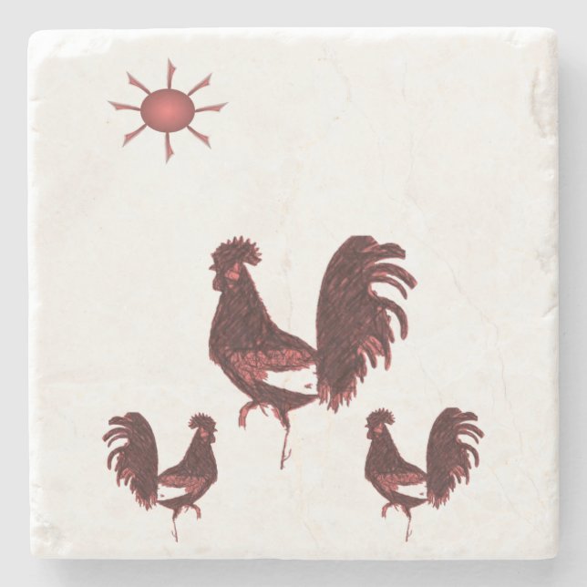 Marble Stone Rooster Stone Coaster (Front)