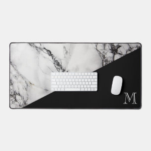 Marble Stone Texture Black And White Desk Mat