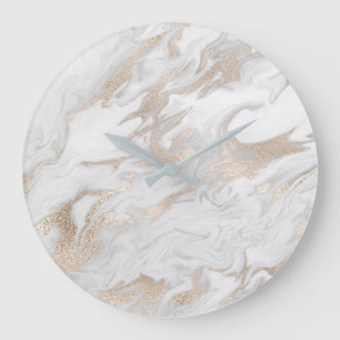 Marble Stone White Gold Beige Ivory Cream Gray Large Clock