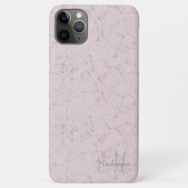 Marble Style Blush Pink Grey Monogram Custom Name Case-Mate iPhone Case (Back)