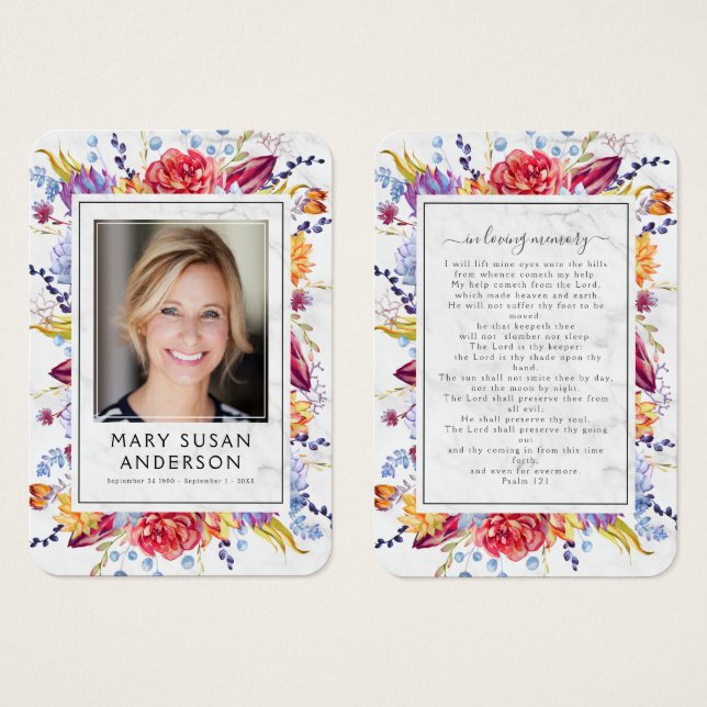 Marble Succulents Photo Memorial Prayer Card (Front & Back)