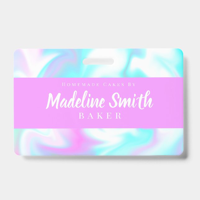 Marble Swirl Abstract Homemade Cake Bakery ID Badge (Front)