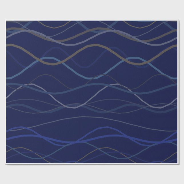 Marble Swirl Blue Gold Seamless Pattern Wrapping Paper (Flat)