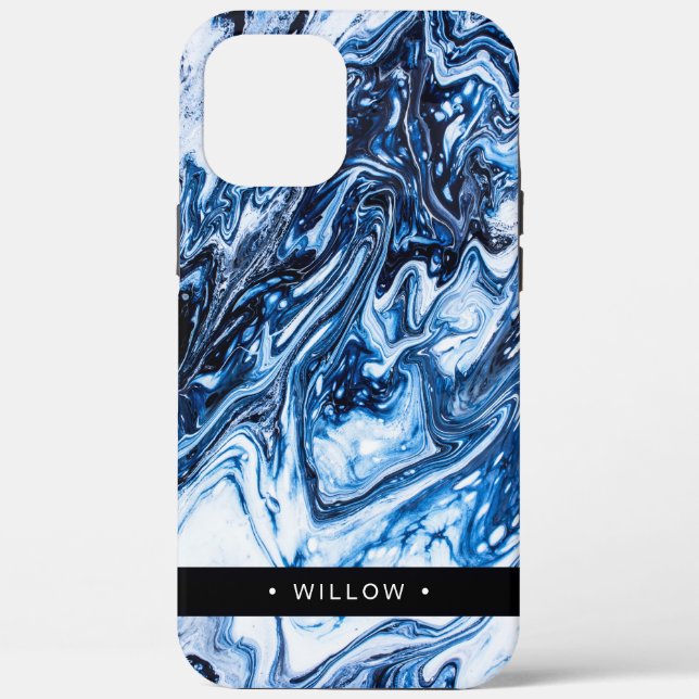 Marble Swirl Navy Blue Personalised Case-Mate iPhone Case (Back)