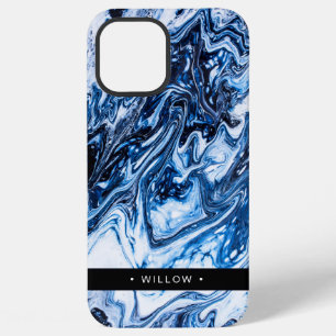 Marble Swirl Navy Blue Personalised iPhone 12 Pro Max Case