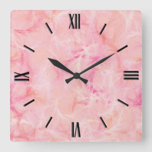 Marble swirl print - coral pink square wall clock