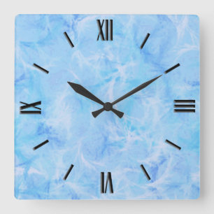 Marble swirl print - sky blue square wall clock