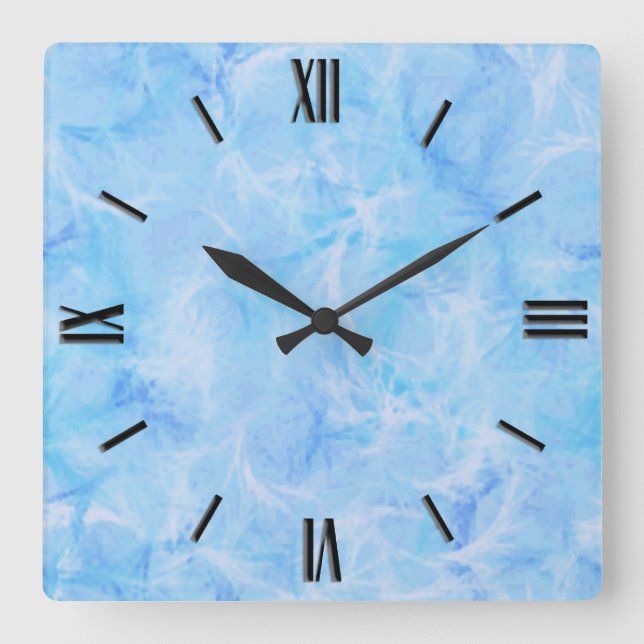 Marble swirl print - sky blue square wall clock (Front)