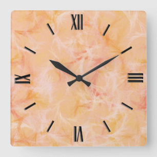 Marble swirl print - soft orange square wall clock