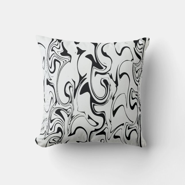 Marble Swirl Texture - Black and White Tones Cushion (Front)