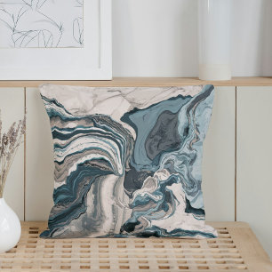 Marble swirling blues sea fluid ink cushion