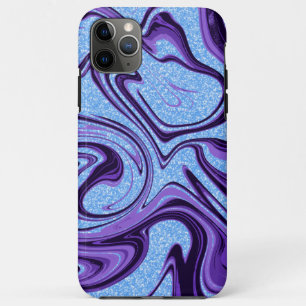 Marble Swirls Purple Black with Blue Faux Glitter iPhone 11 Pro Max Case