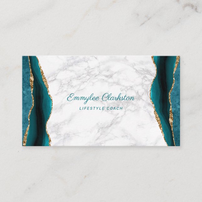 Marble Teal Gold Agate Business Card (Front)