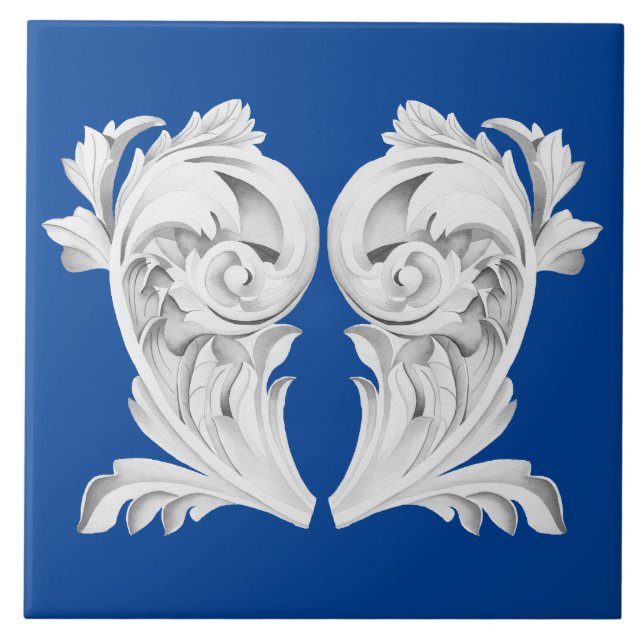 Marble Tendrils on a Blue Ceramic Tile (Front)